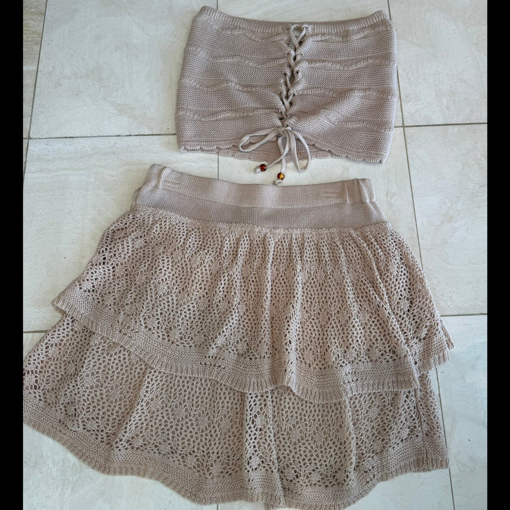 Vintage Havana Honey Beige Tube Top + Skirt 2-Piece Set Size Medium