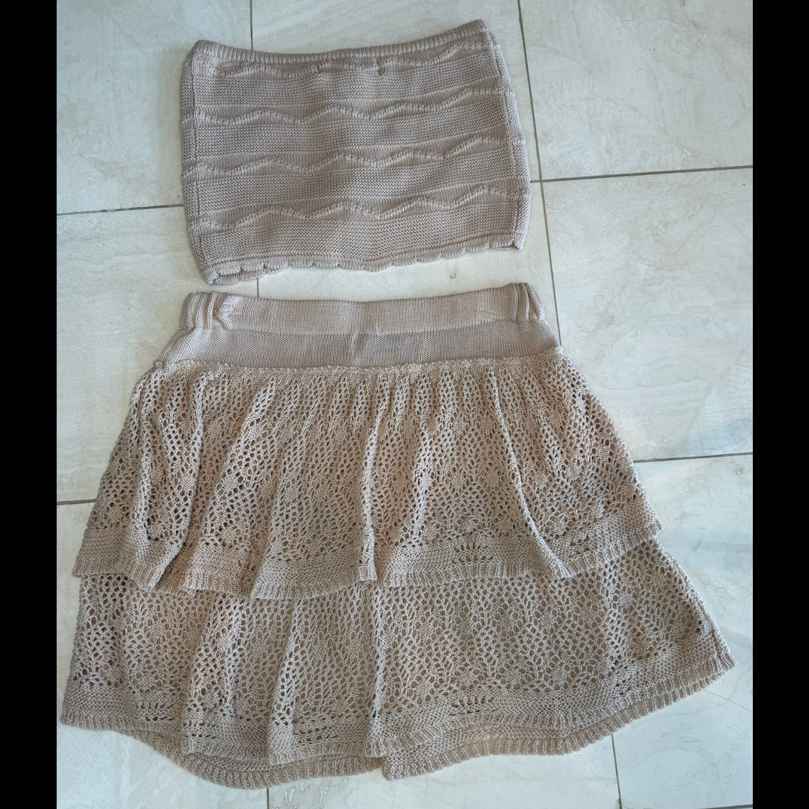 Vintage Havana Honey Beige Tube Top + Skirt 2-Piece Set Size Medium