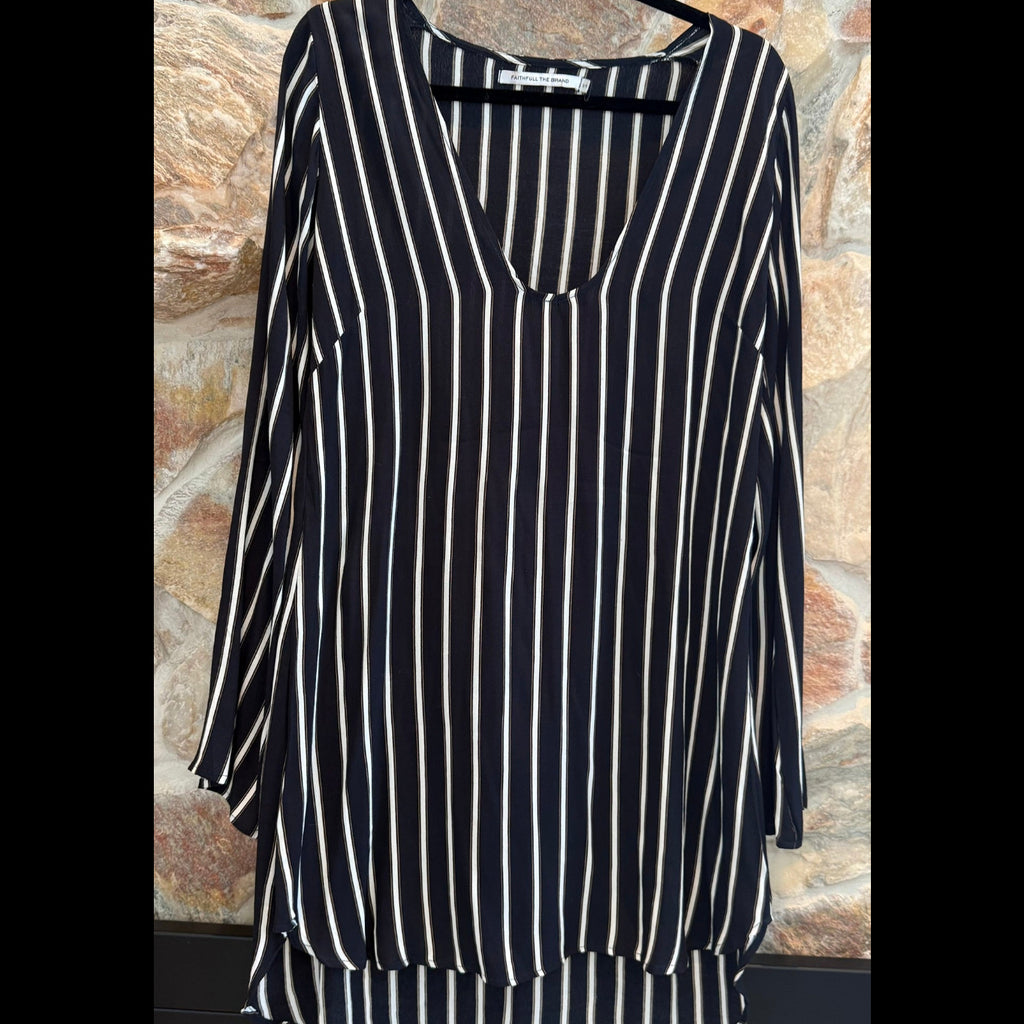 Faithfull The Brand Neroli Striped Mini Tunic Dress Navy White Size Small