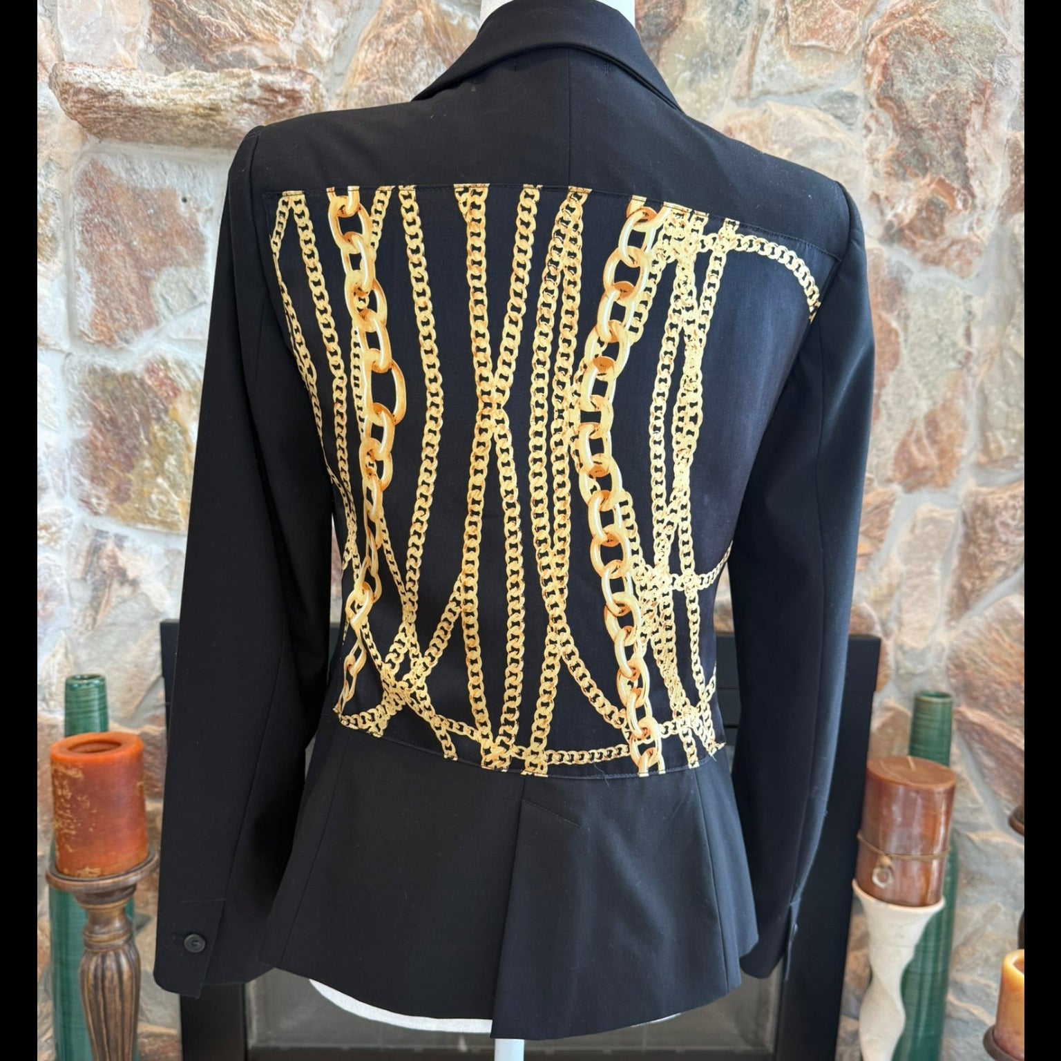 htrailz Black Blazer with Gold Chain Scarf Size Medium