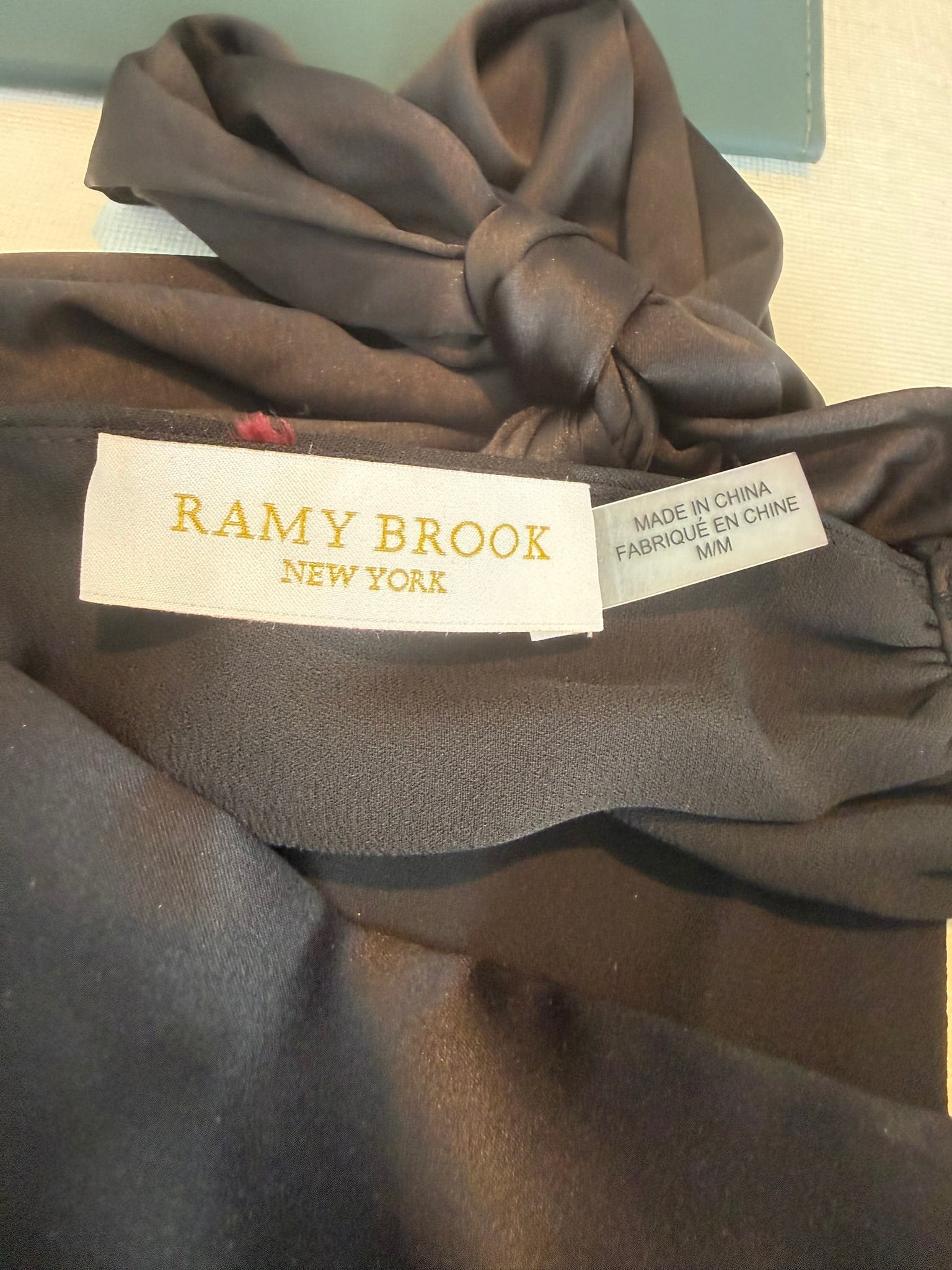 Ramy Brook Lori High Neck Top Black with Pink Velvet print Size Small