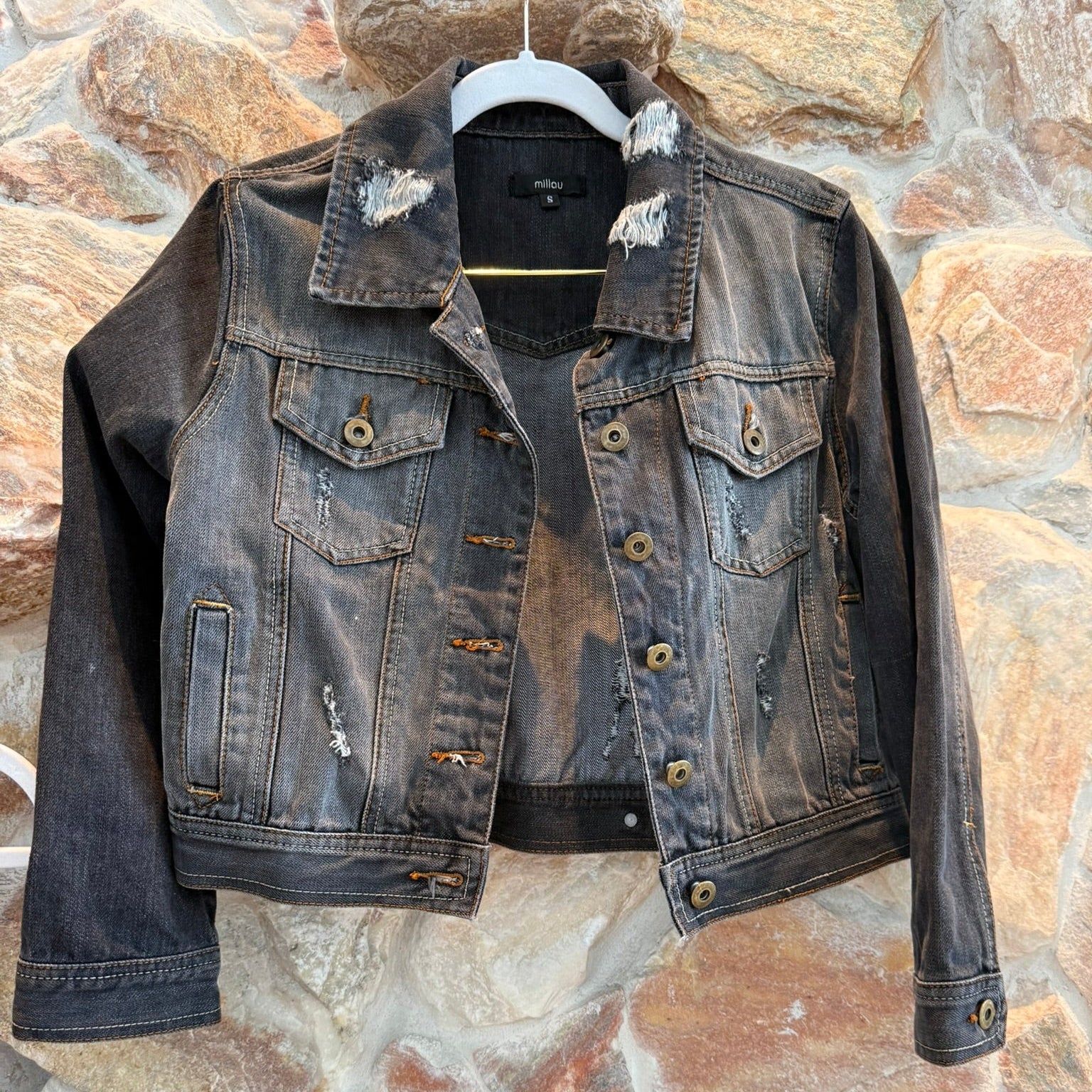 Millou Distressed Black Denim Jacket