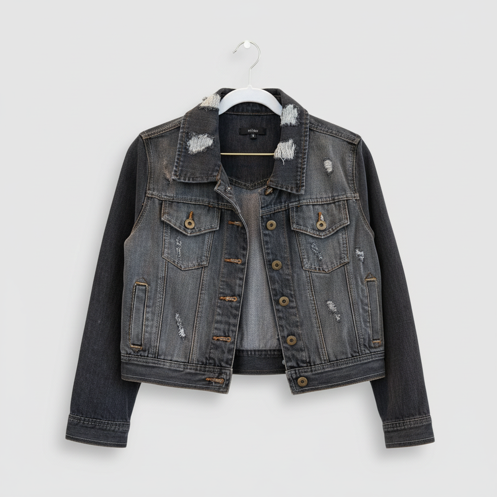 Millou Distressed Black Denim Jacket