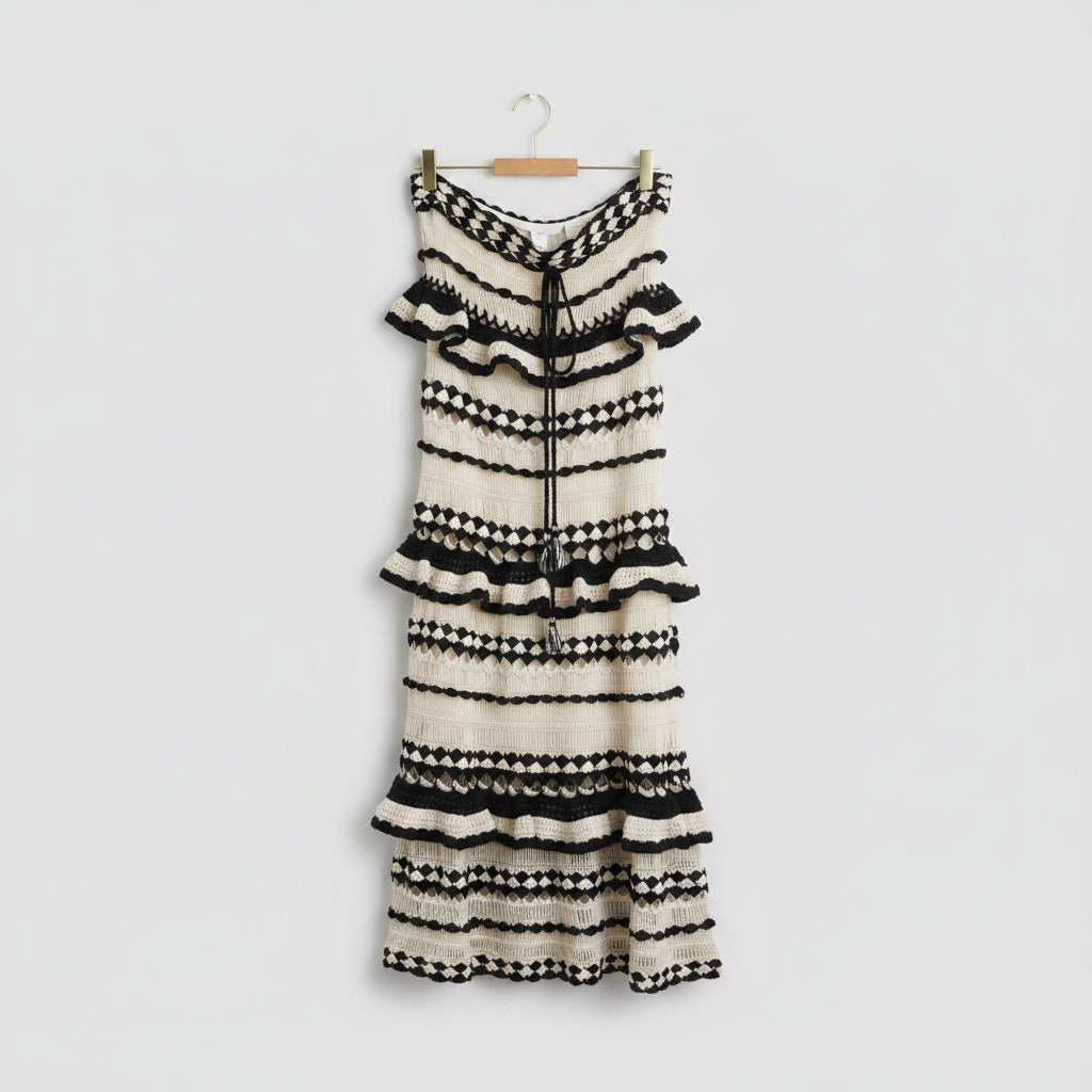 Fate Shaye Crochet Tiered Midi Skirt Size Large