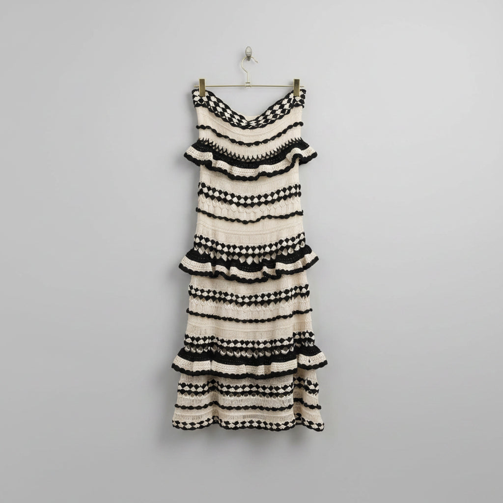 Fate Shaye Crochet Tiered Midi Skirt Size Large