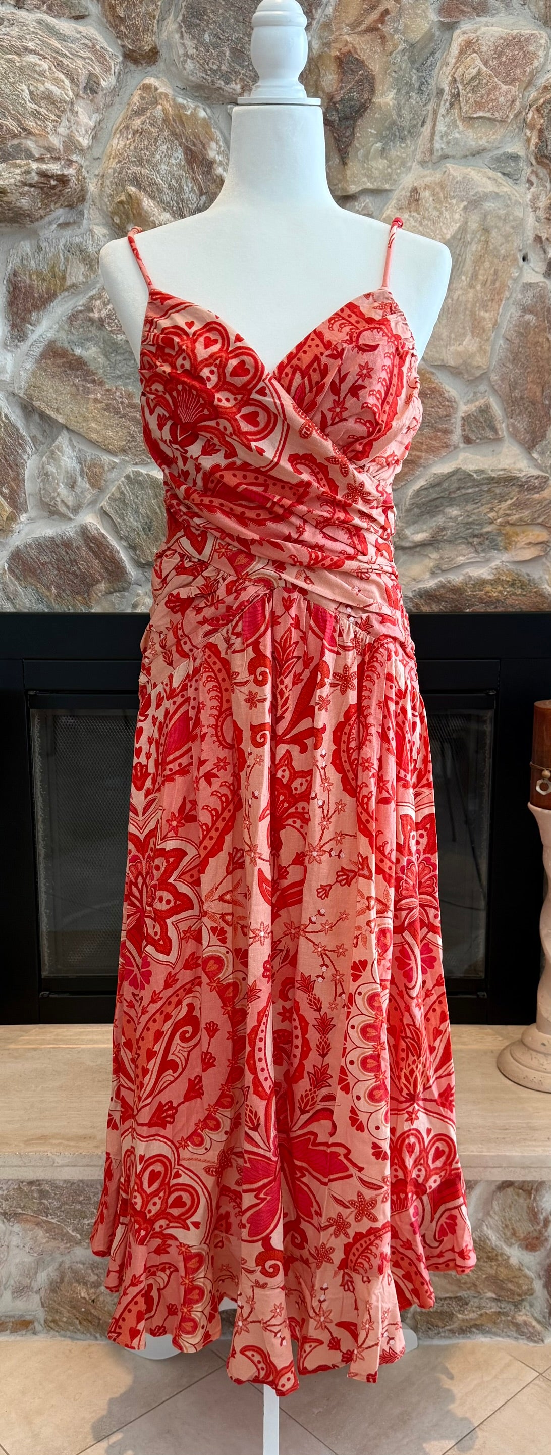 FARM Rio Jaipur Crossover Linen Blend Midi Sundress Size Small