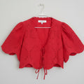 Sofie The Label Red Eyelet Puff Sleeve Tie-Front Top Size Small