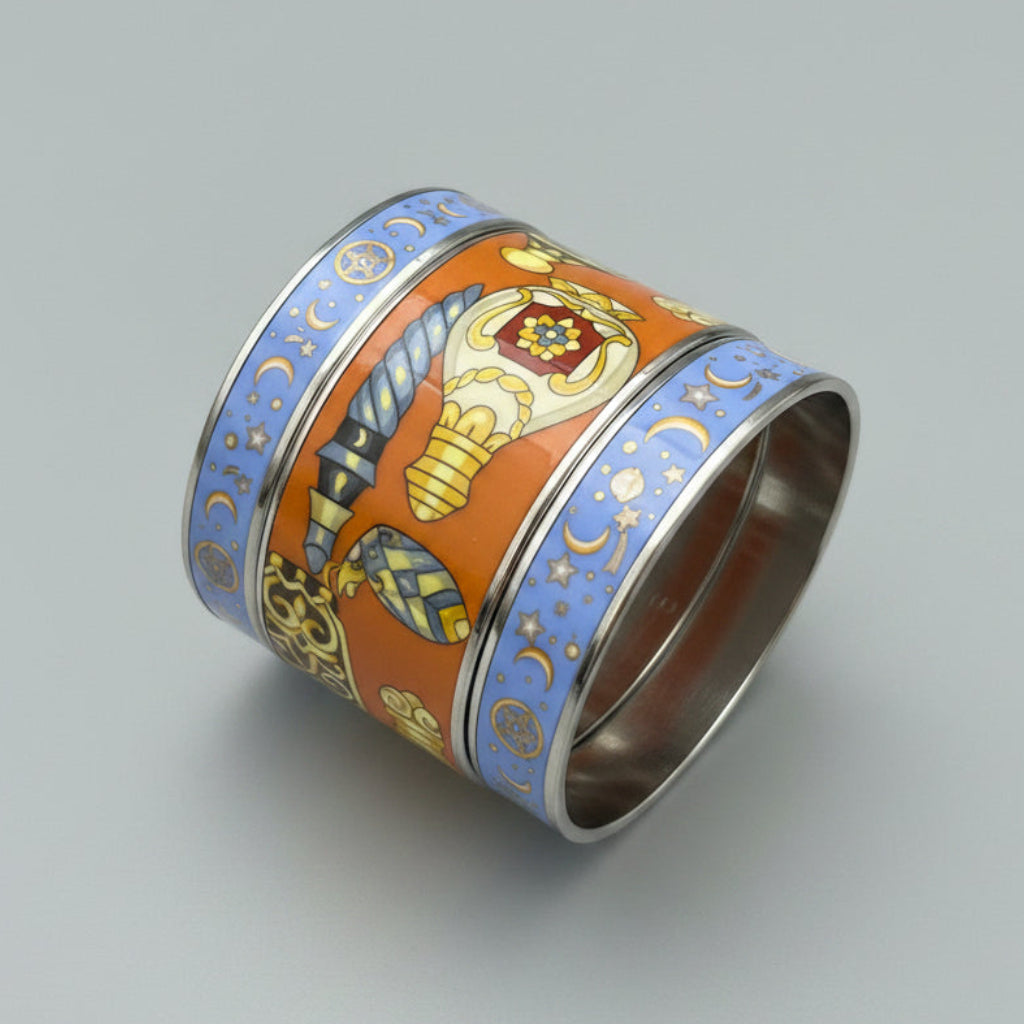 Hermes Enamel Wide Celestial Print Bangle