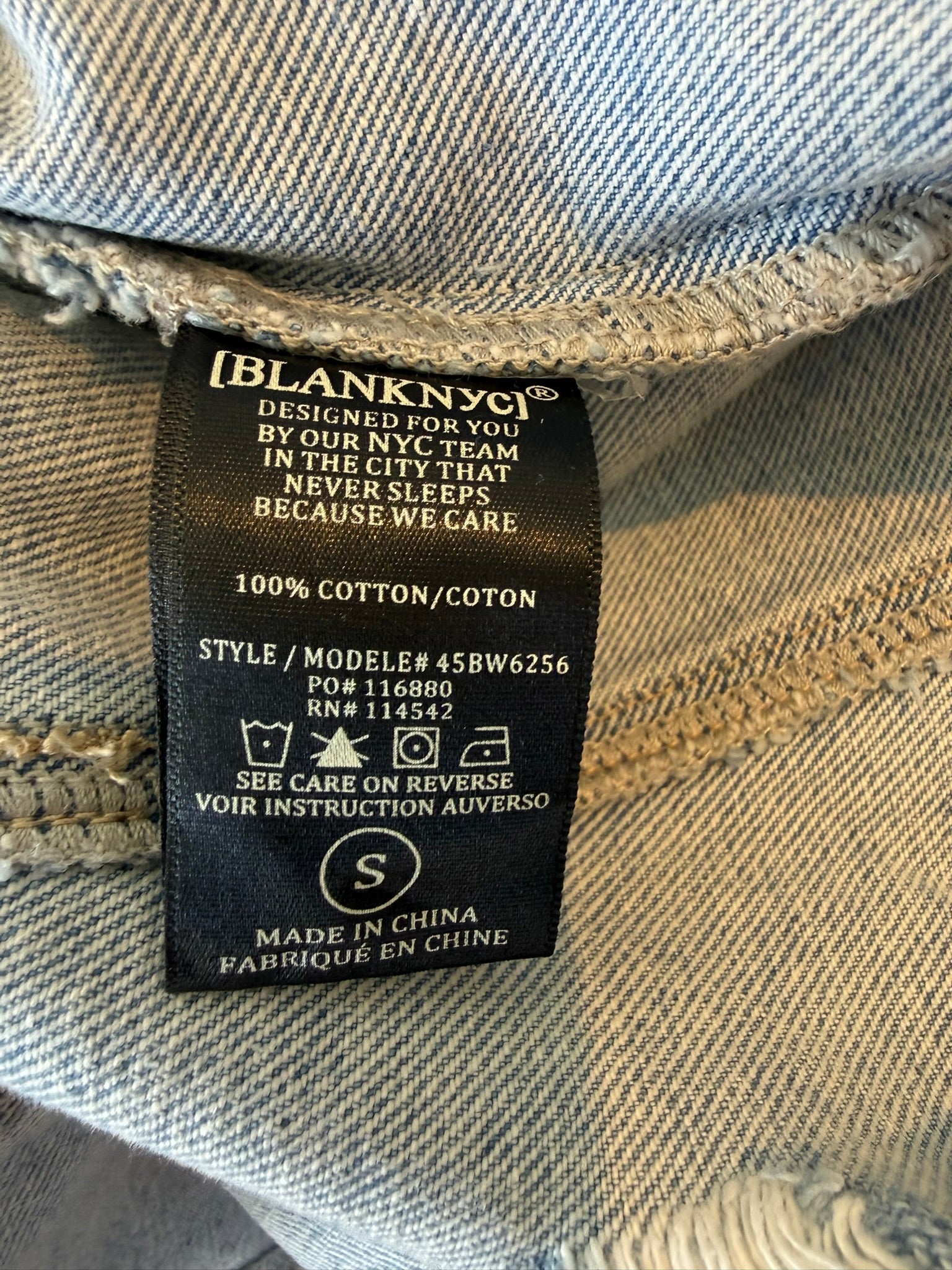 Blank NYC Distressed Peplum Denim Jacket Size Small