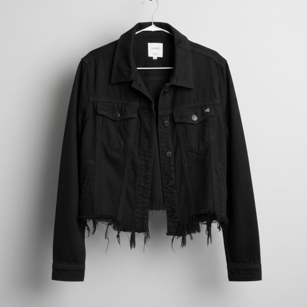 Hidden Denim Raw Hem Black Jacket Size Large