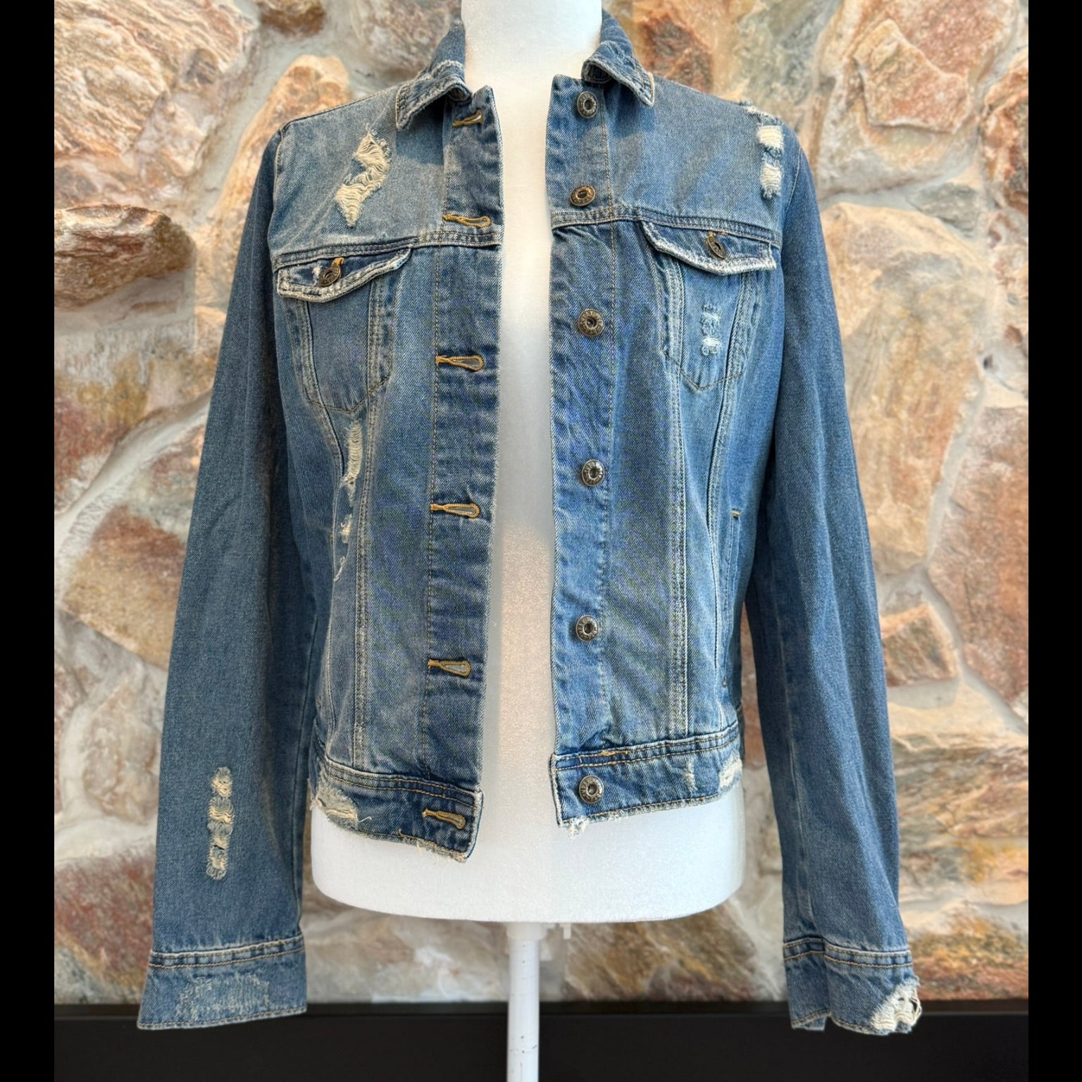 Sneak Peek Distressed Denim Jacket Size Small