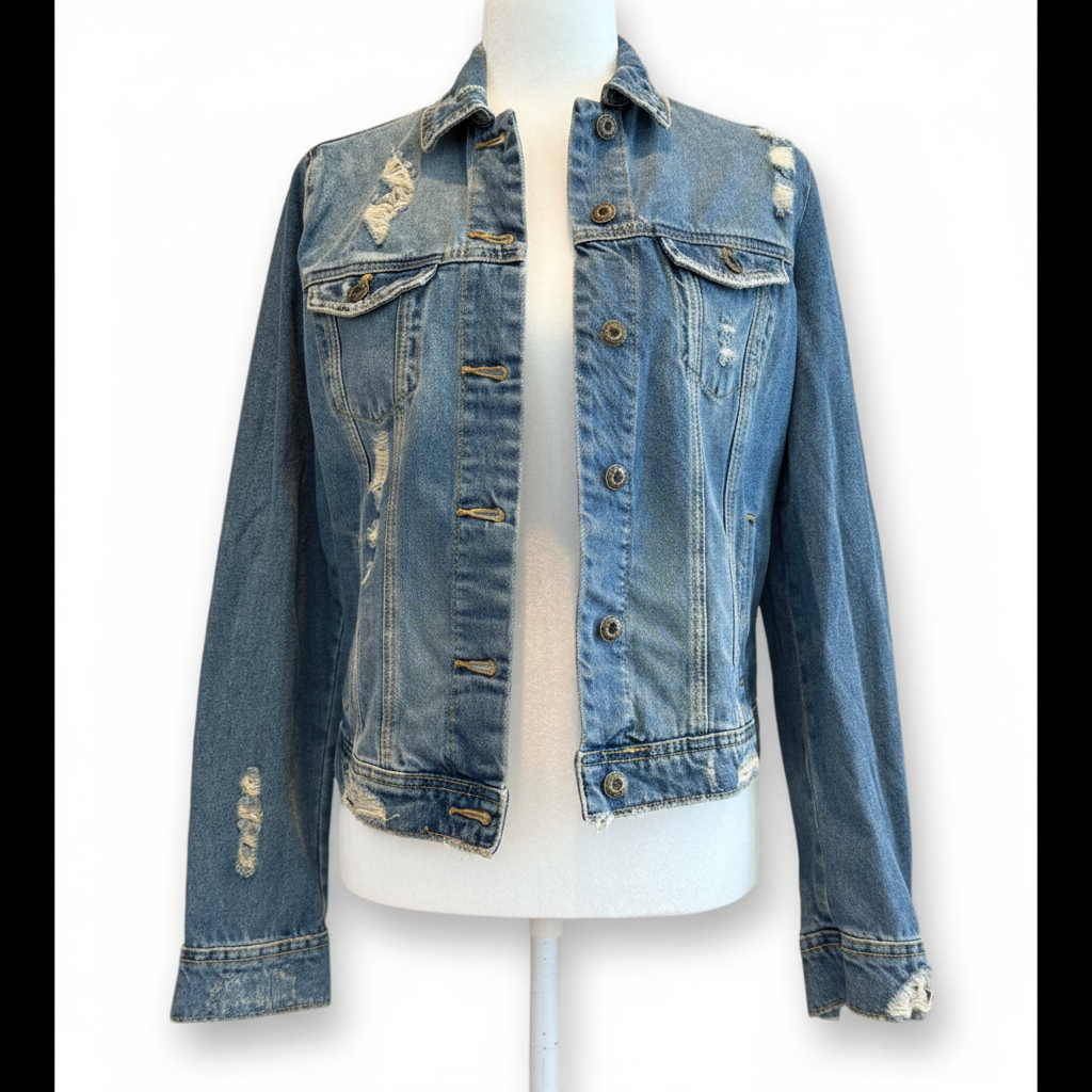 Sneak Peek Distressed Denim Jacket Size Small
