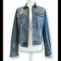 Sneak Peek Distressed Denim Jacket Size Small