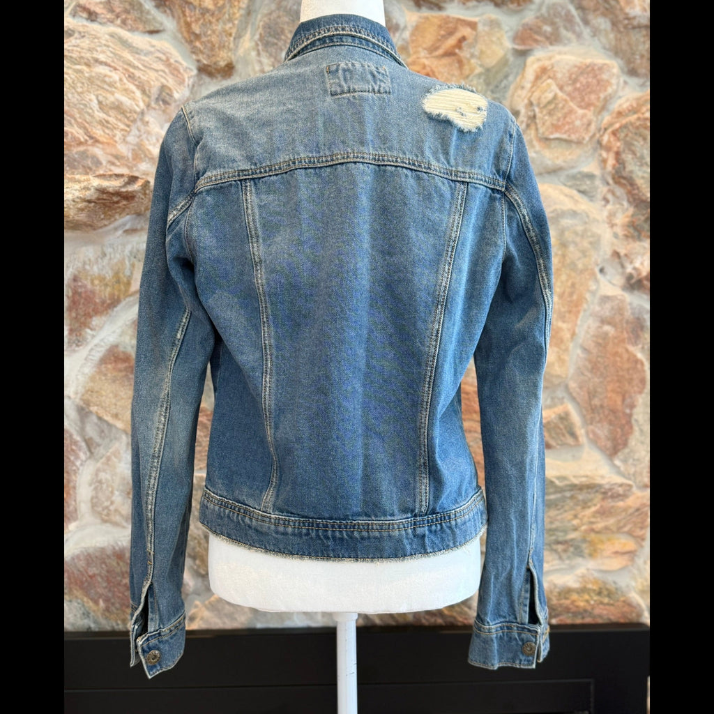 Sneak Peek Distressed Denim Jacket Size Small