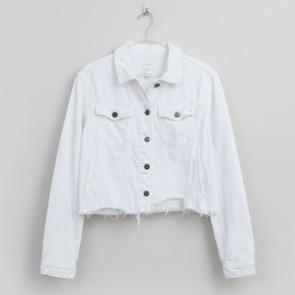 Hidden White Denim Raw Hem Jacket Size Medium
