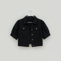 Black Short-Sleeve Puff -Sleeve Denim Jacket Size Medium