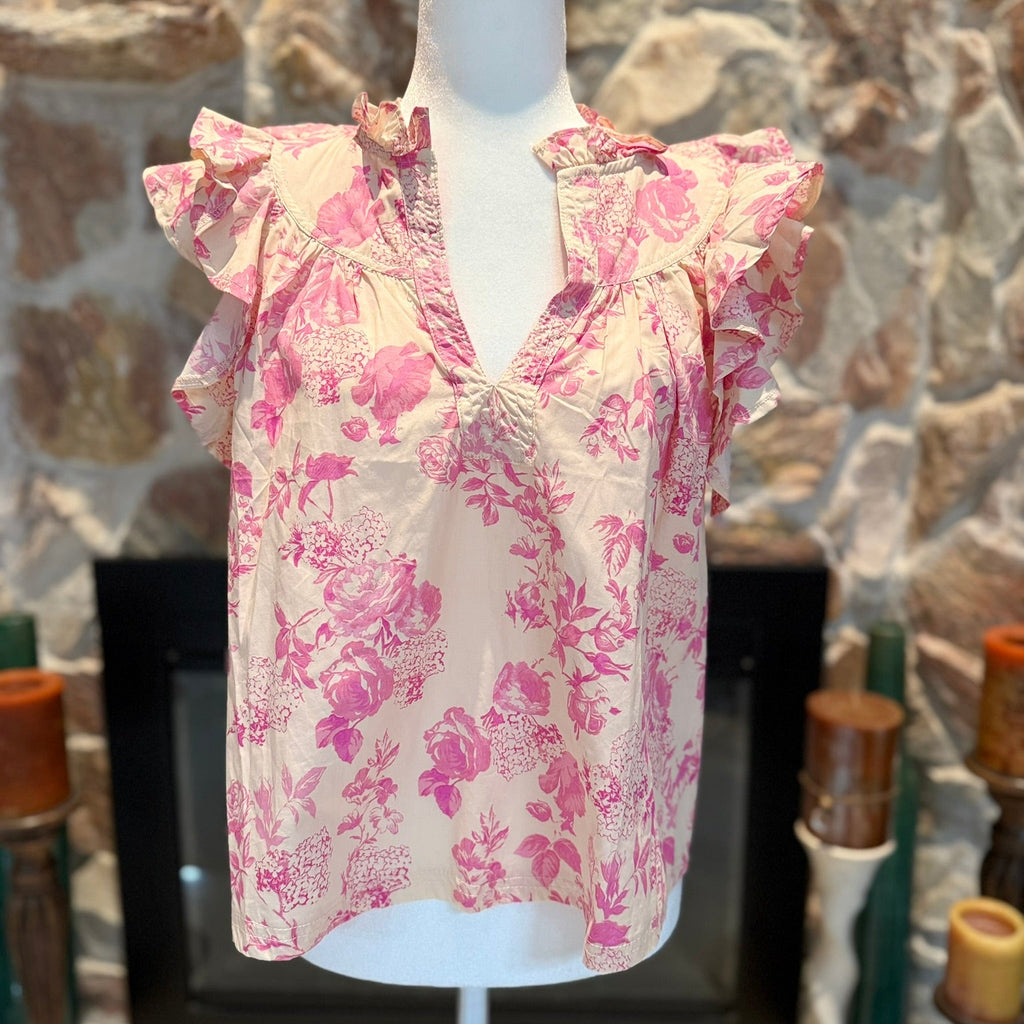 Olivaceous Pink Floral Ruffled Blouse