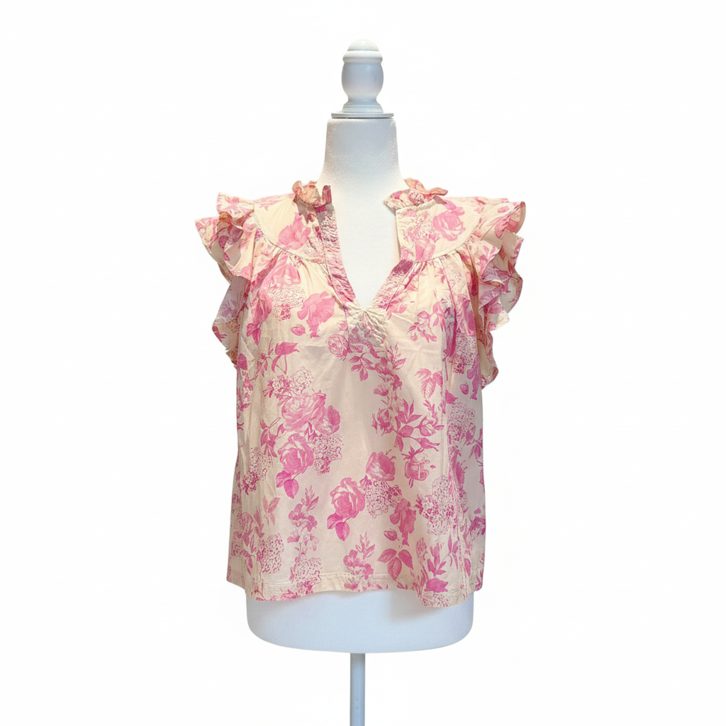 Olivaceous Pink Floral Ruffled Blouse