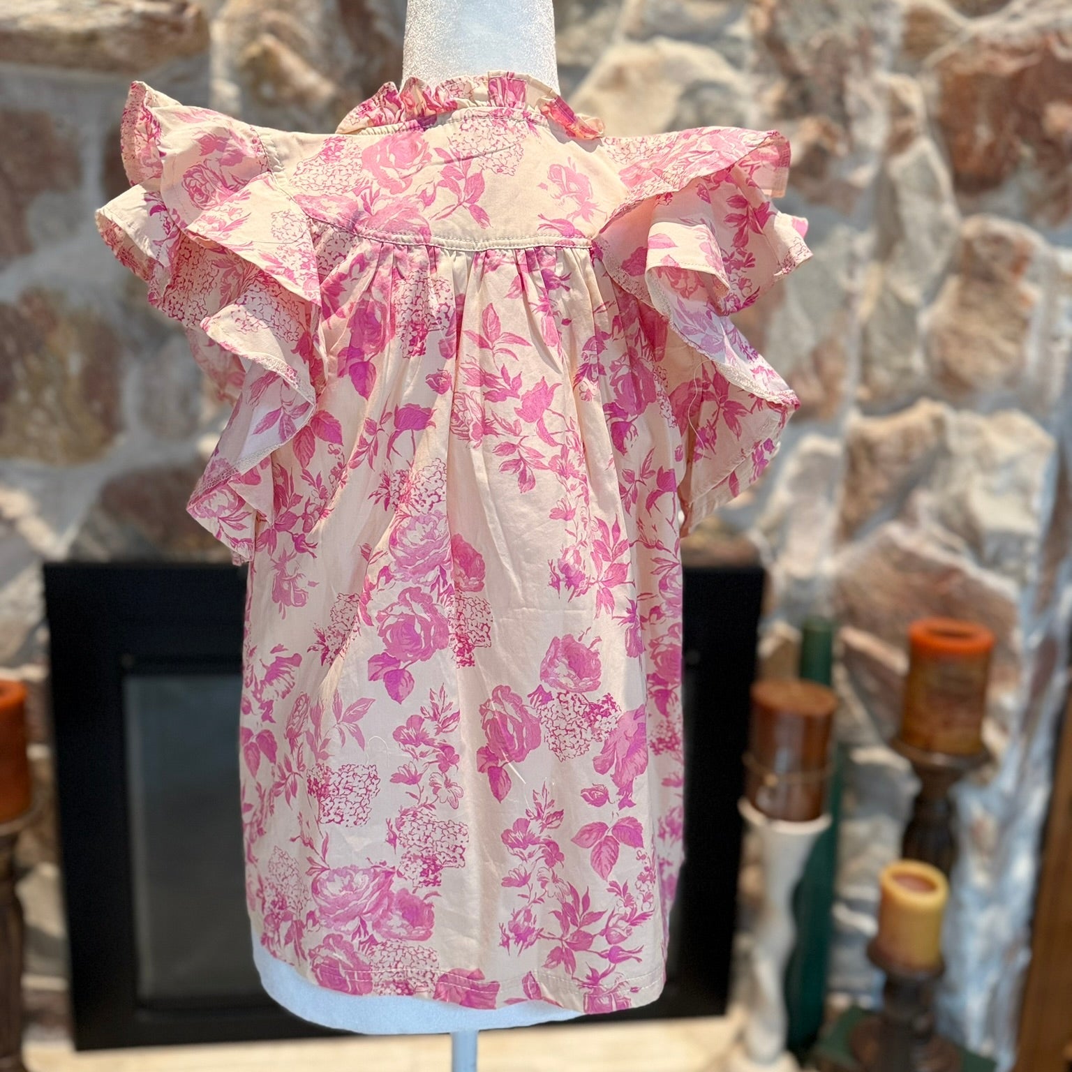Olivaceous Pink Floral Ruffled Blouse