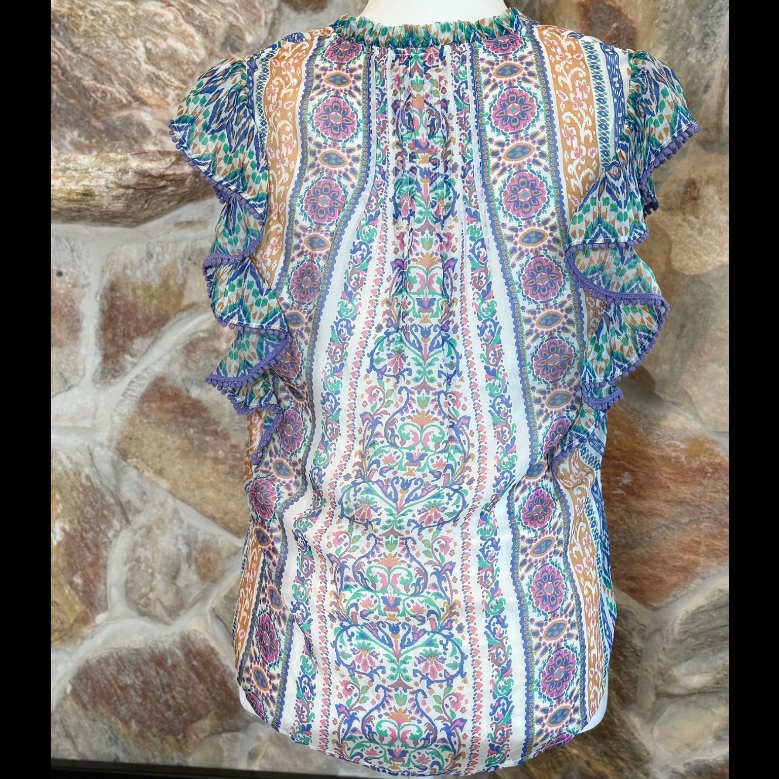 Hale Bob Bohemian Print Lace-Up Blouse Size XS