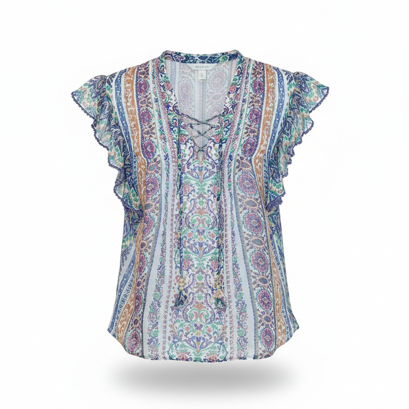 Hale Bob Bohemian Print Lace-Up Blouse Size XS