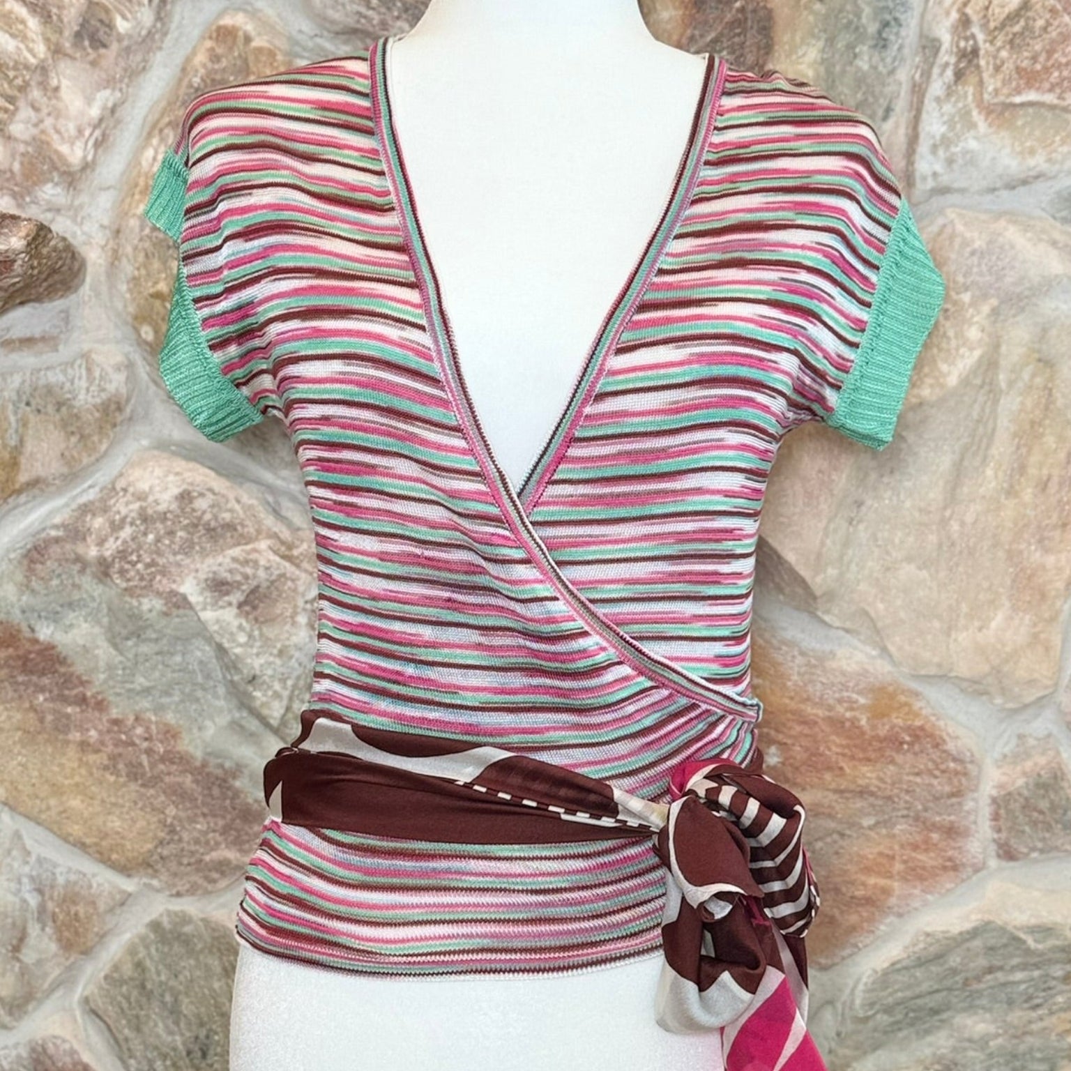 M Missoni Striped Knit Wrap Top Size 6