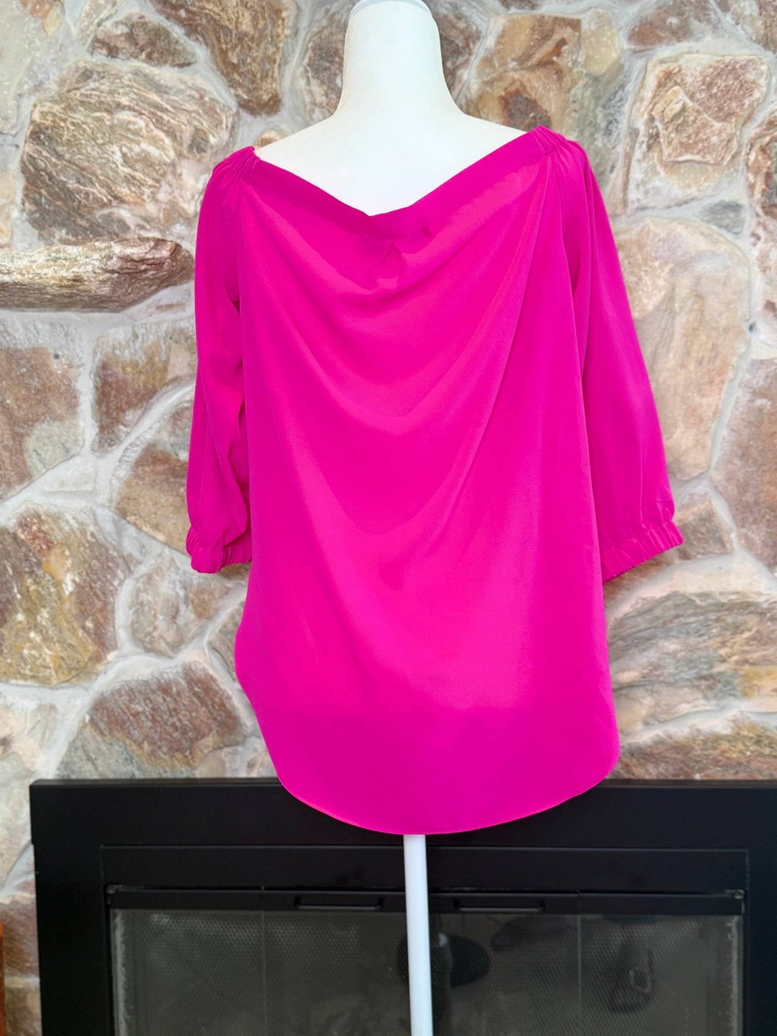 Amanda U. Hot Pink Square Neck Off Shoulder Blouse Size Medium