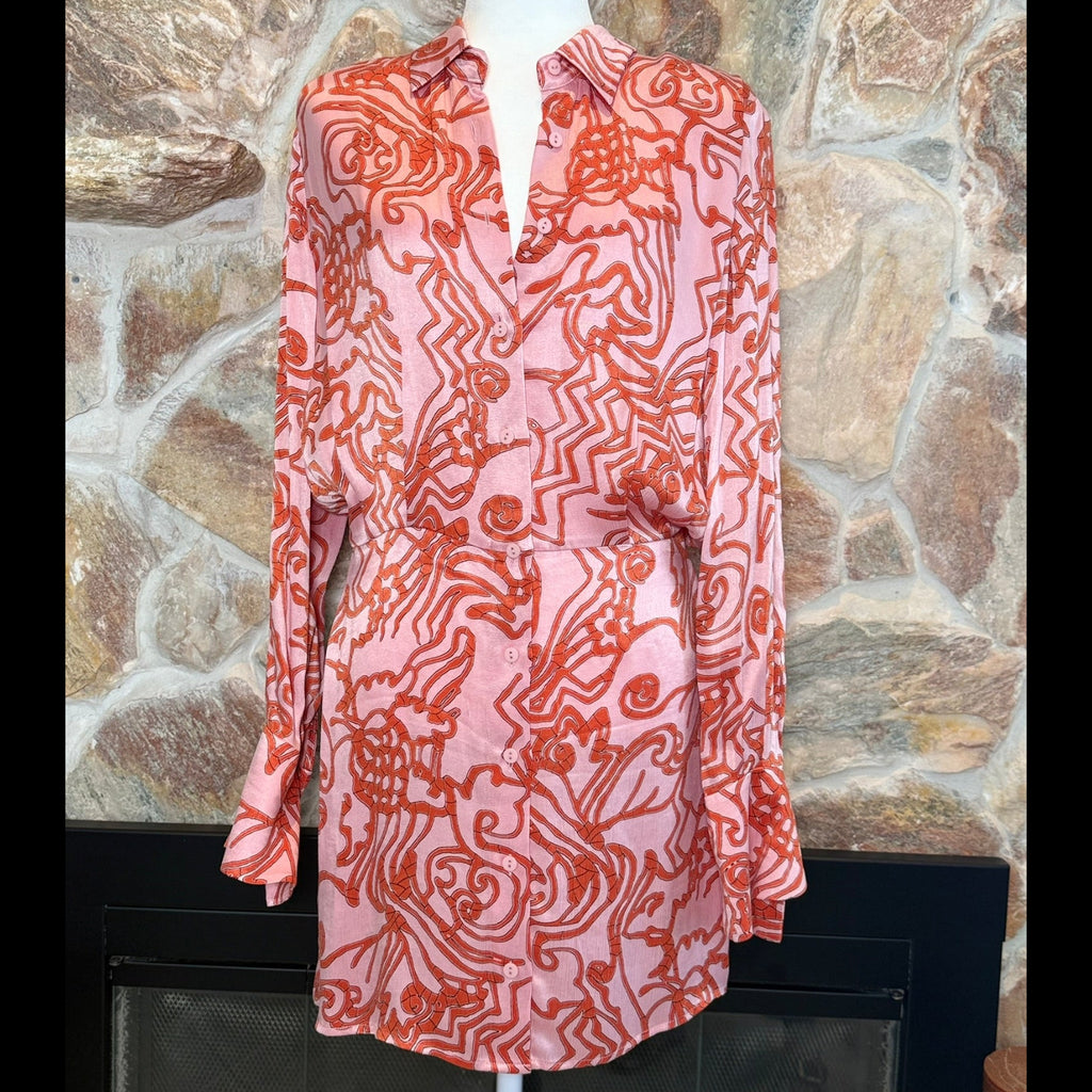 Alexis Printed Cupro Viscose Shirt Dress Size Large (runs small)