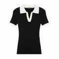 Zesica Ribbed Collared Knit Polo Top Size Small