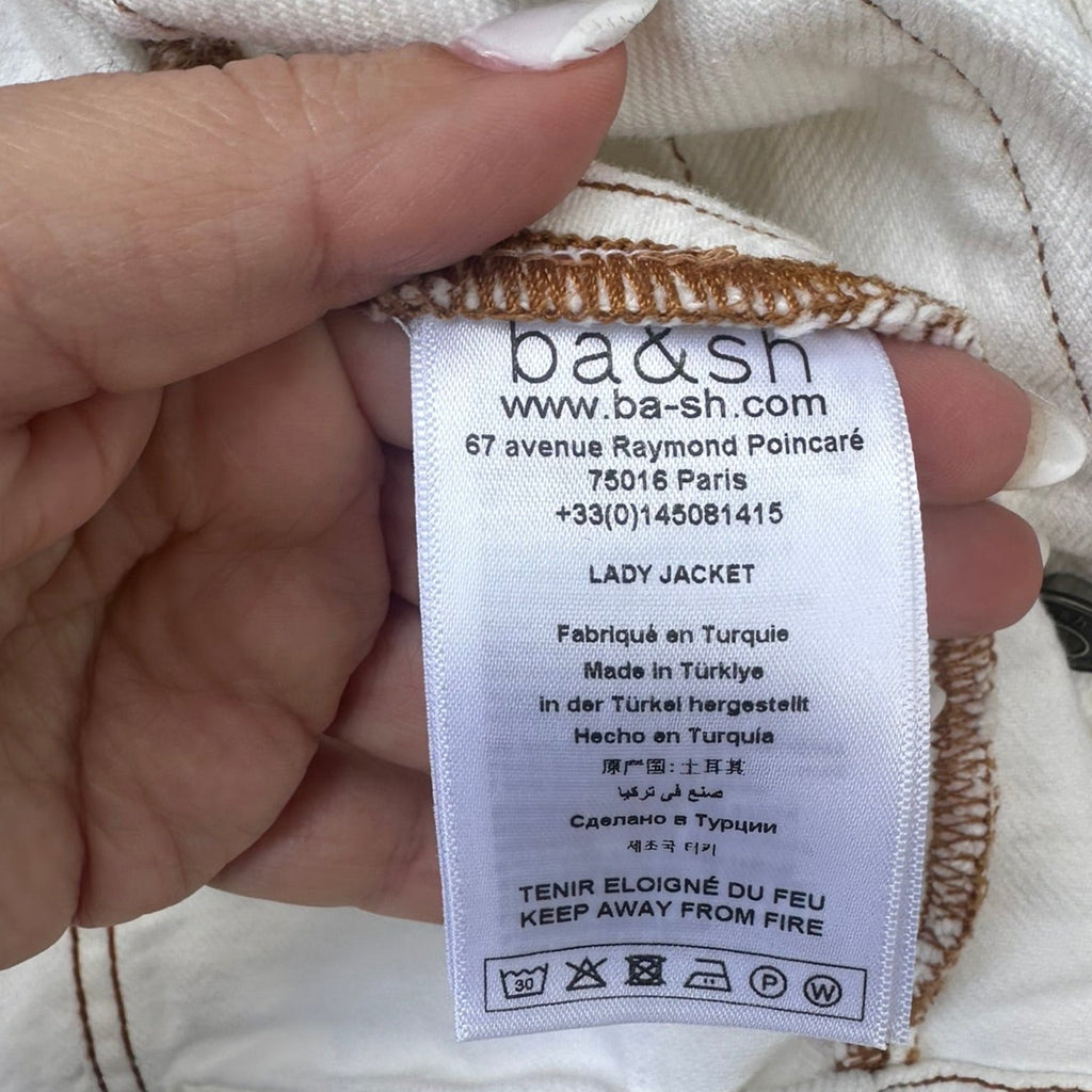 ba&sh Off-White Cropped Denim Jacket Size Small