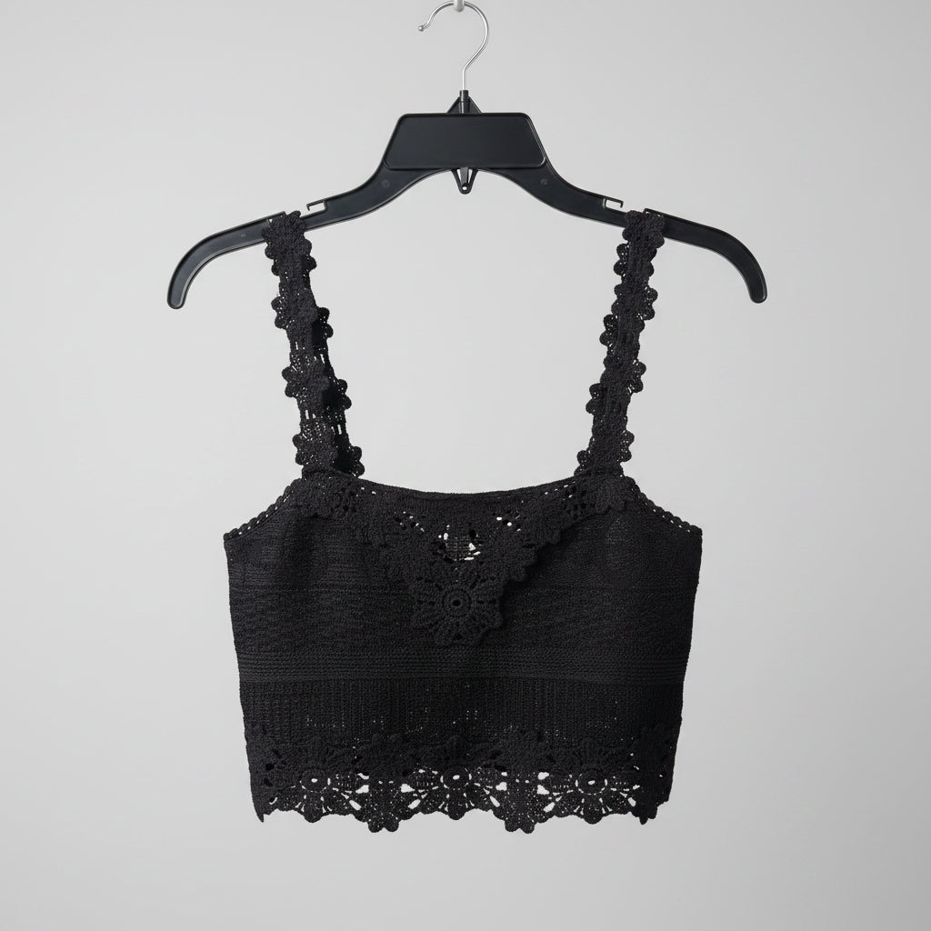 Maje Black Crochet Knit Crop Top Size Small