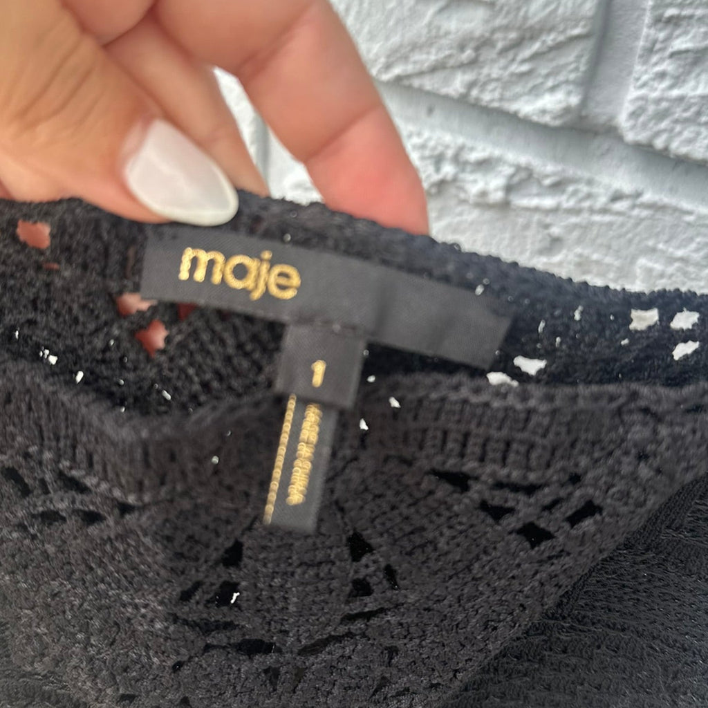 Maje Black Crochet Knit Crop Top Size Small