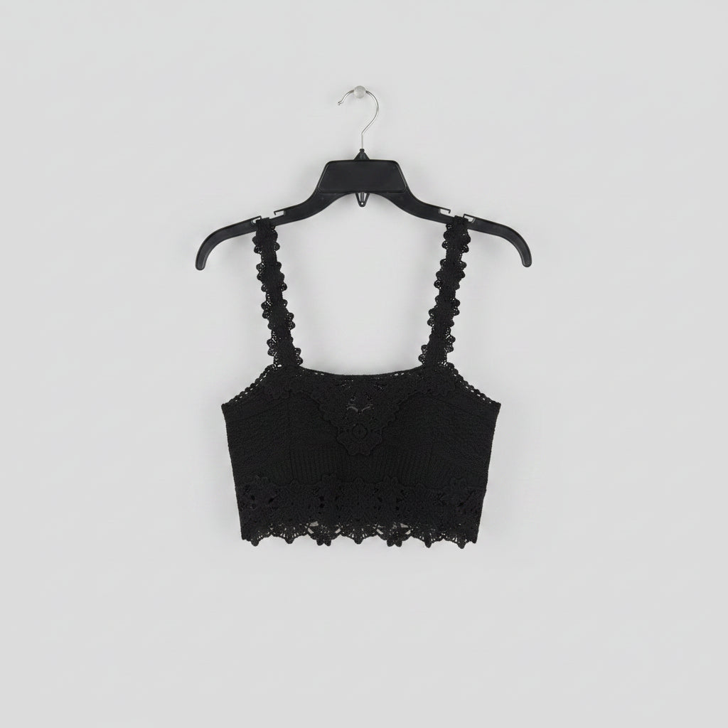 Maje Black Crochet Knit Crop Top Size Small