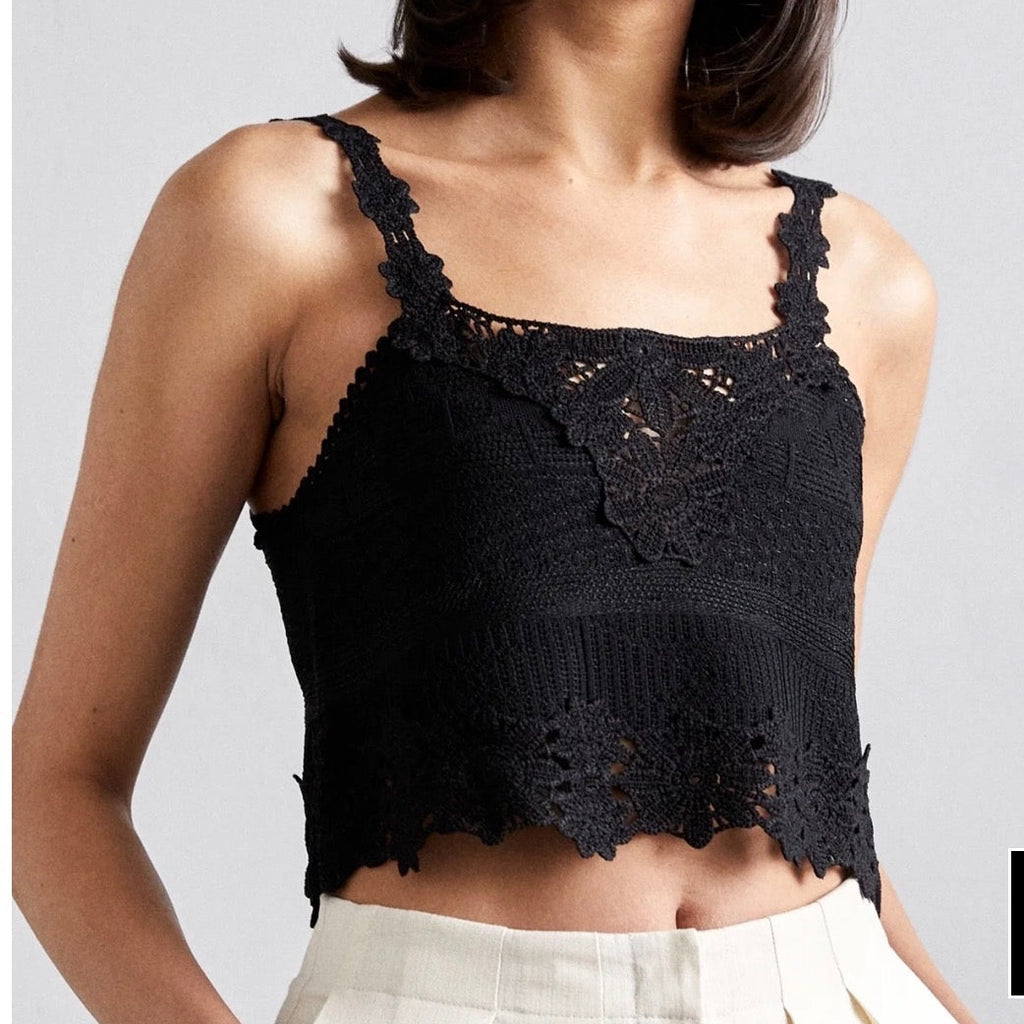 Maje Black Crochet Knit Crop Top Size Small