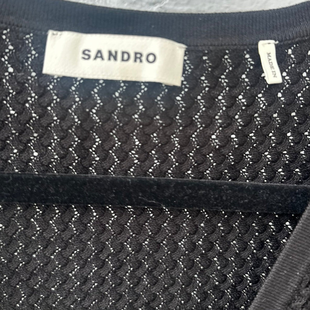 Sandro Black Pointelle Knit Vest Size Small