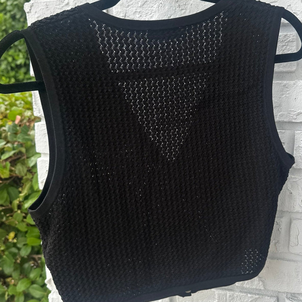 Sandro Black Pointelle Knit Vest Size Small