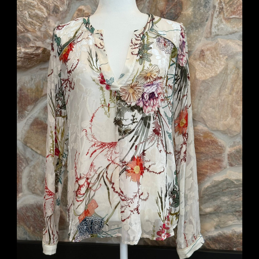 Hale Bob Floral Burn Out Blouse Size Medium