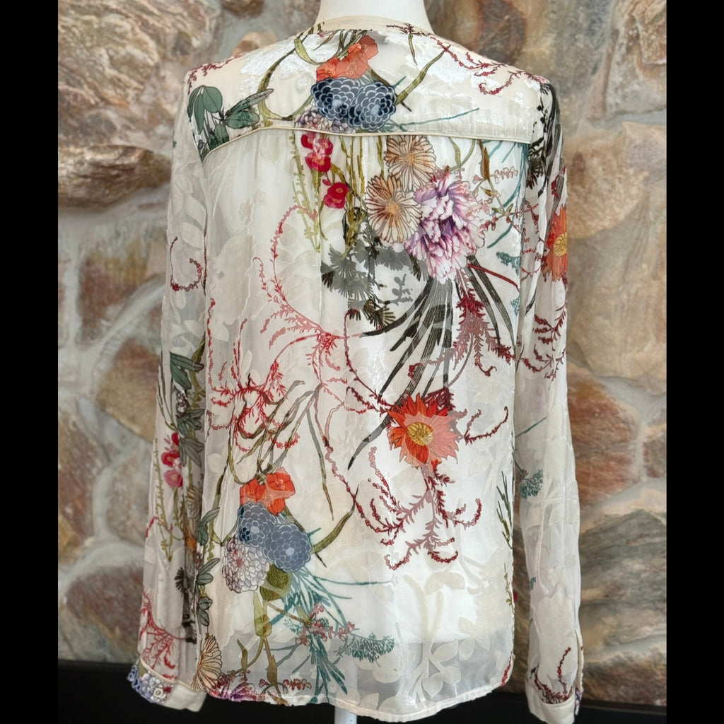 Hale Bob Floral Burn Out Blouse Size Medium