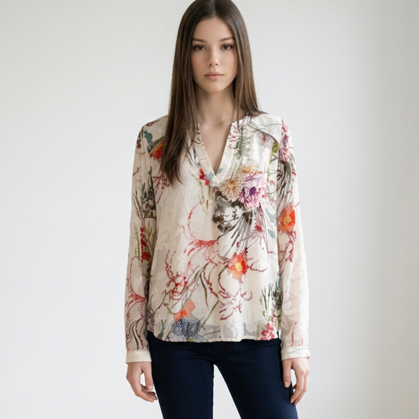 Hale Bob Floral Burn Out Blouse Size Medium