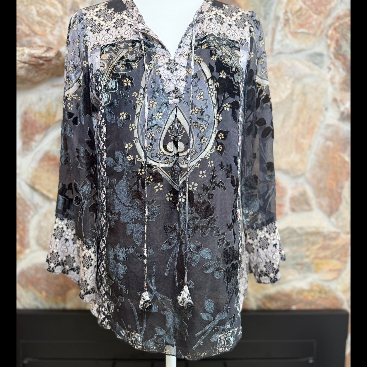 Hale Bob Mixed Print Silk Velvet Blouse Size Small