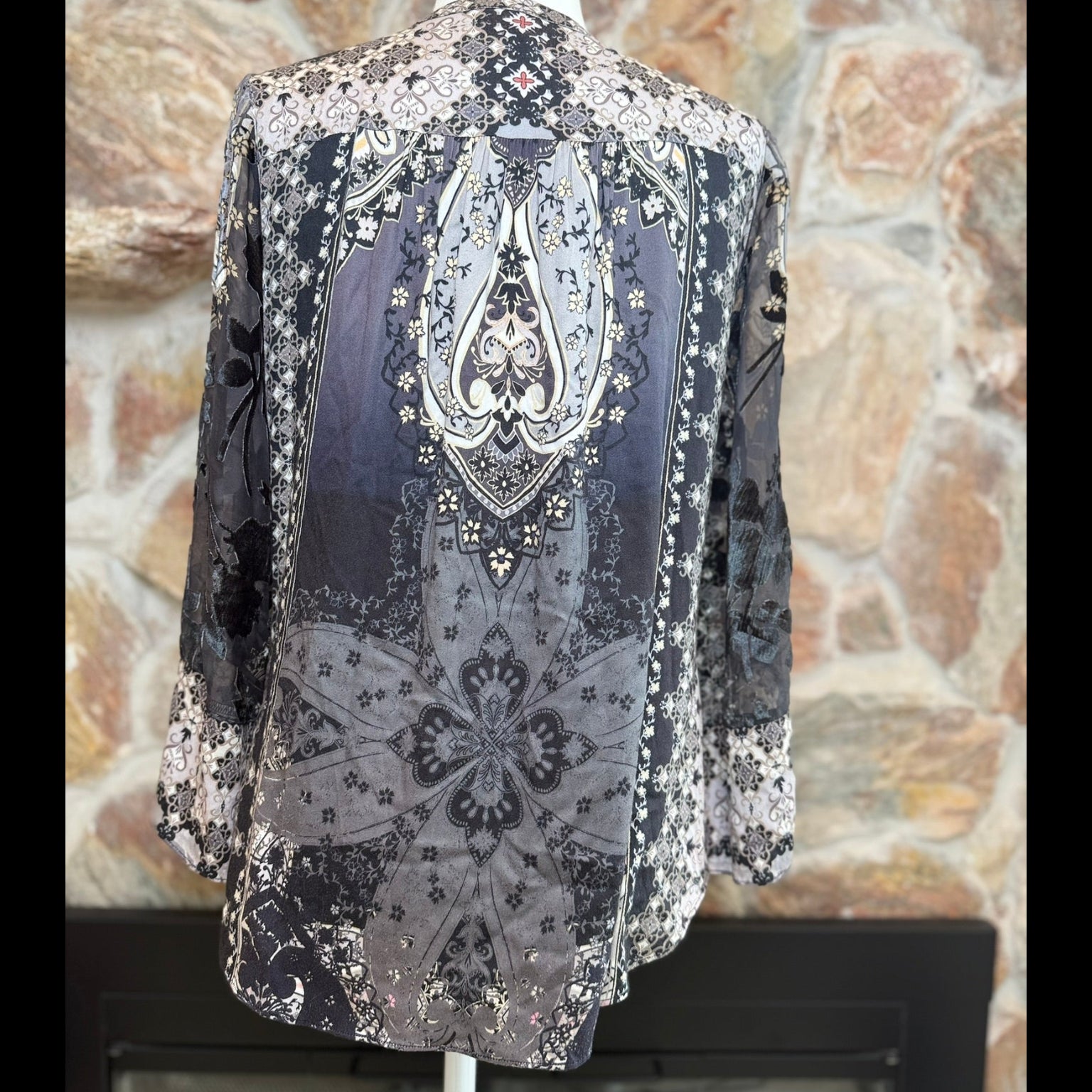 Hale Bob Mixed Print Silk Velvet Blouse Size Small