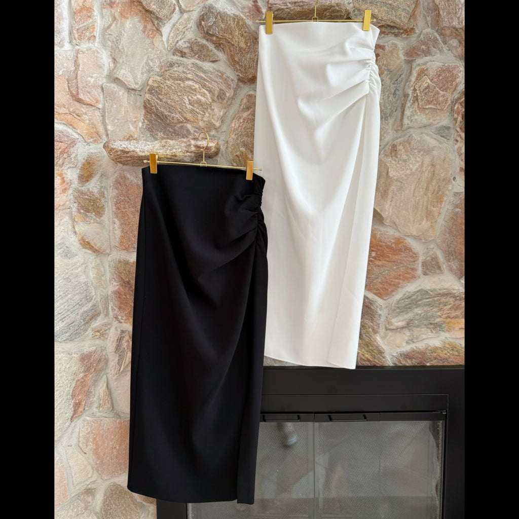 Zara Draped Midi Skirt Size XS- Black & Ecru