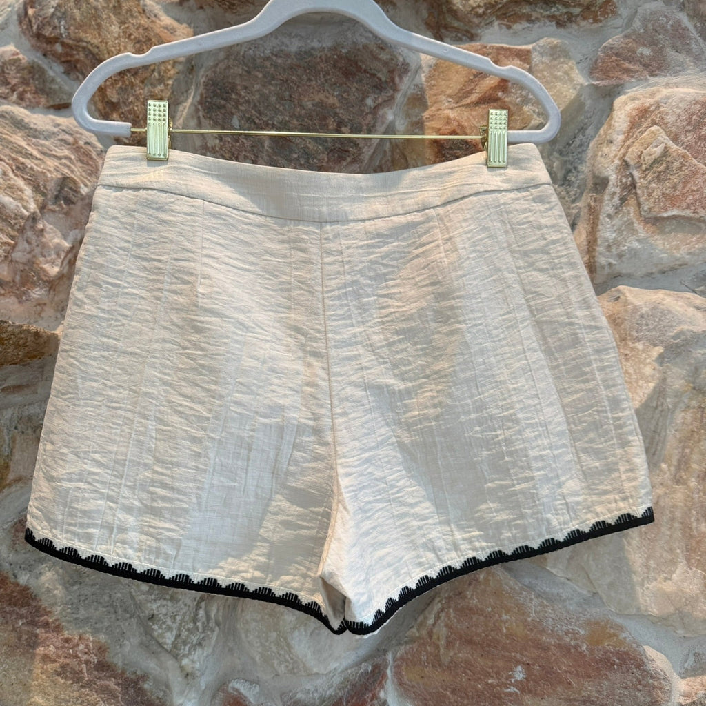Zara Beige Textured High-Waisted Shorts w/trim Size Medium