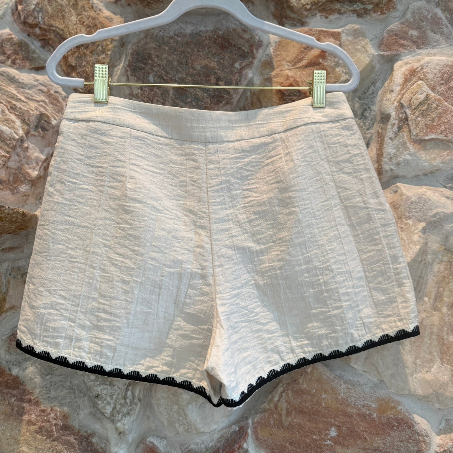 Zara Beige Textured High-Waisted Shorts w/trim Size Medium