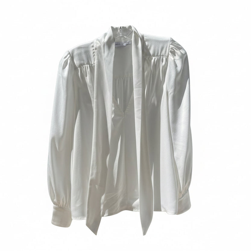 Greylin White Satin Bow Blouse Size Smal