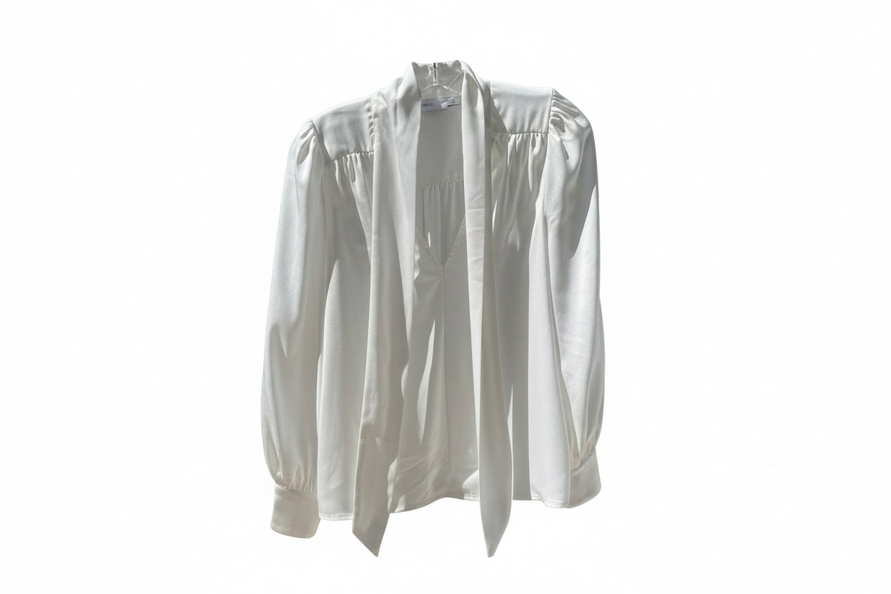 Greylin White Satin Bow Blouse Size Smal