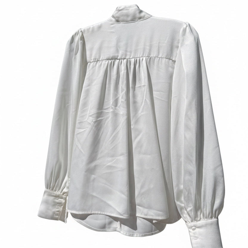 Greylin White Satin Bow Blouse Size Smal