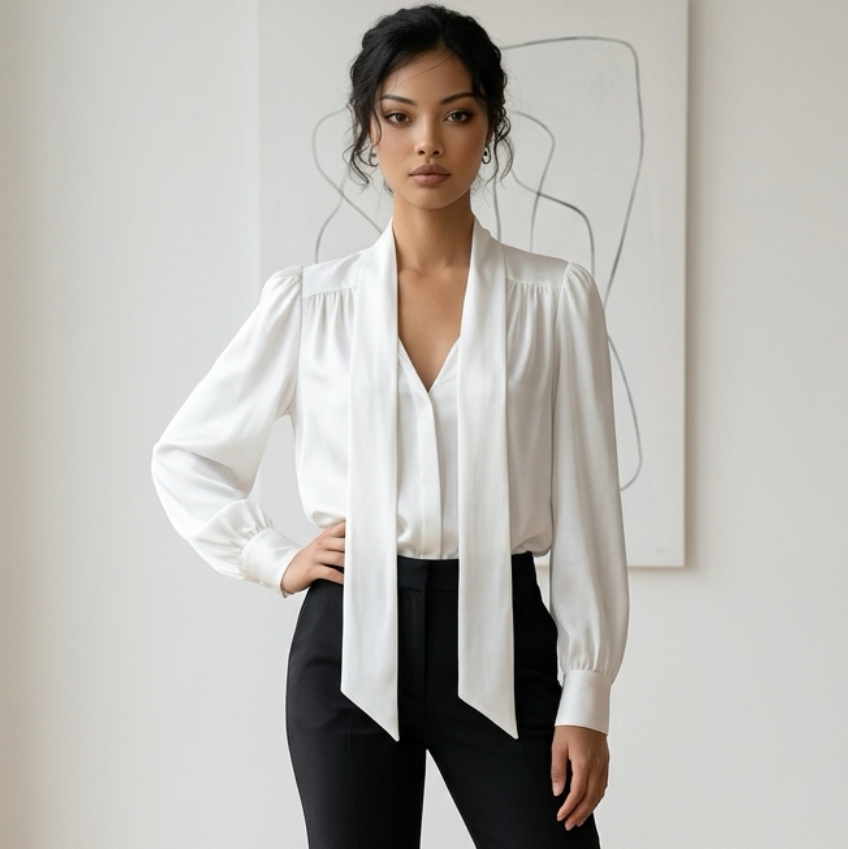 Greylin White Satin Bow Blouse Size Smal