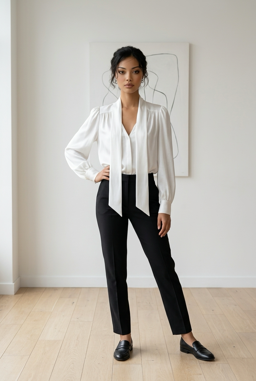 Greylin White Satin Bow Blouse Size Smal