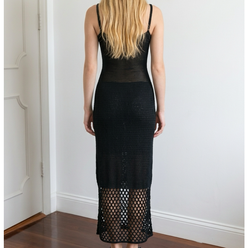 Miou Muse Black Knit Midi Dress Size Medium